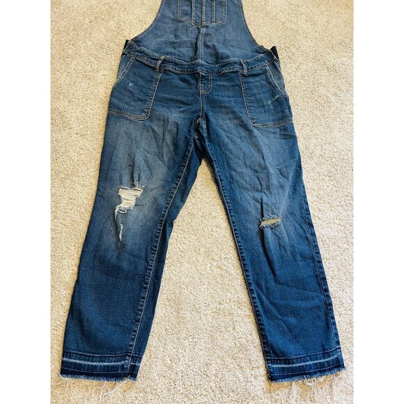 Maternity Distressed Denim Bib Overalls Stretch Side Zips Torn Rip Boho Large L - Picture 3 of 6